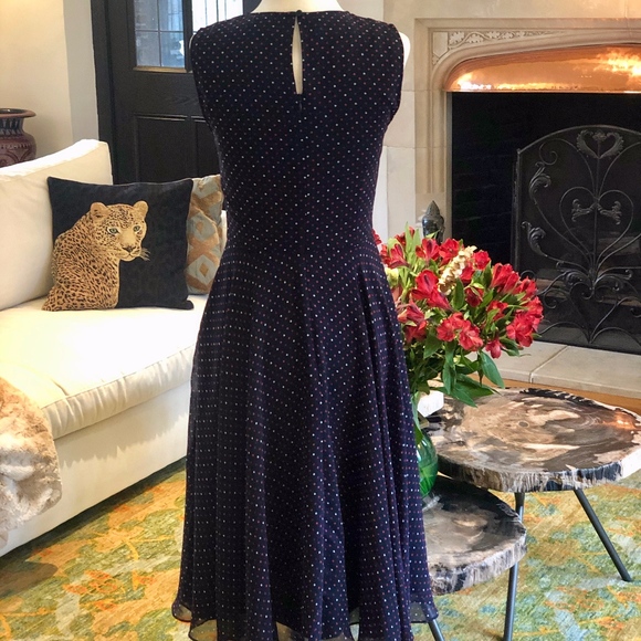 Hobbs London Navy Polka Dot Midi Dress - Picture 3 of 5